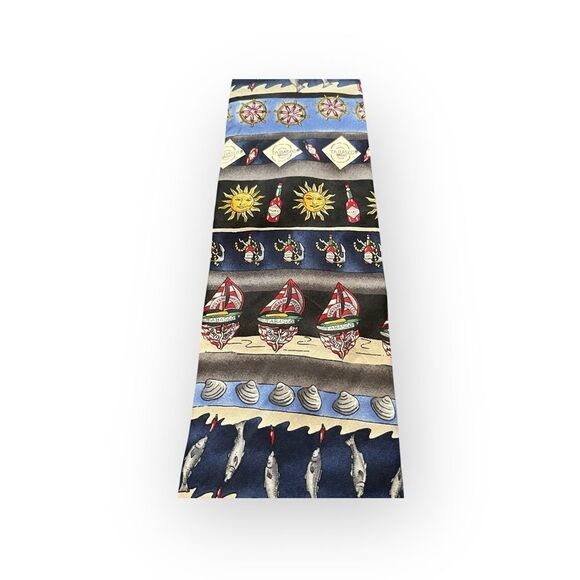 Tabasco Silk Tie Hot Sauce Nautical Vacation Cruise Wear Navy with Tabasco Print - Picture 4 of 5